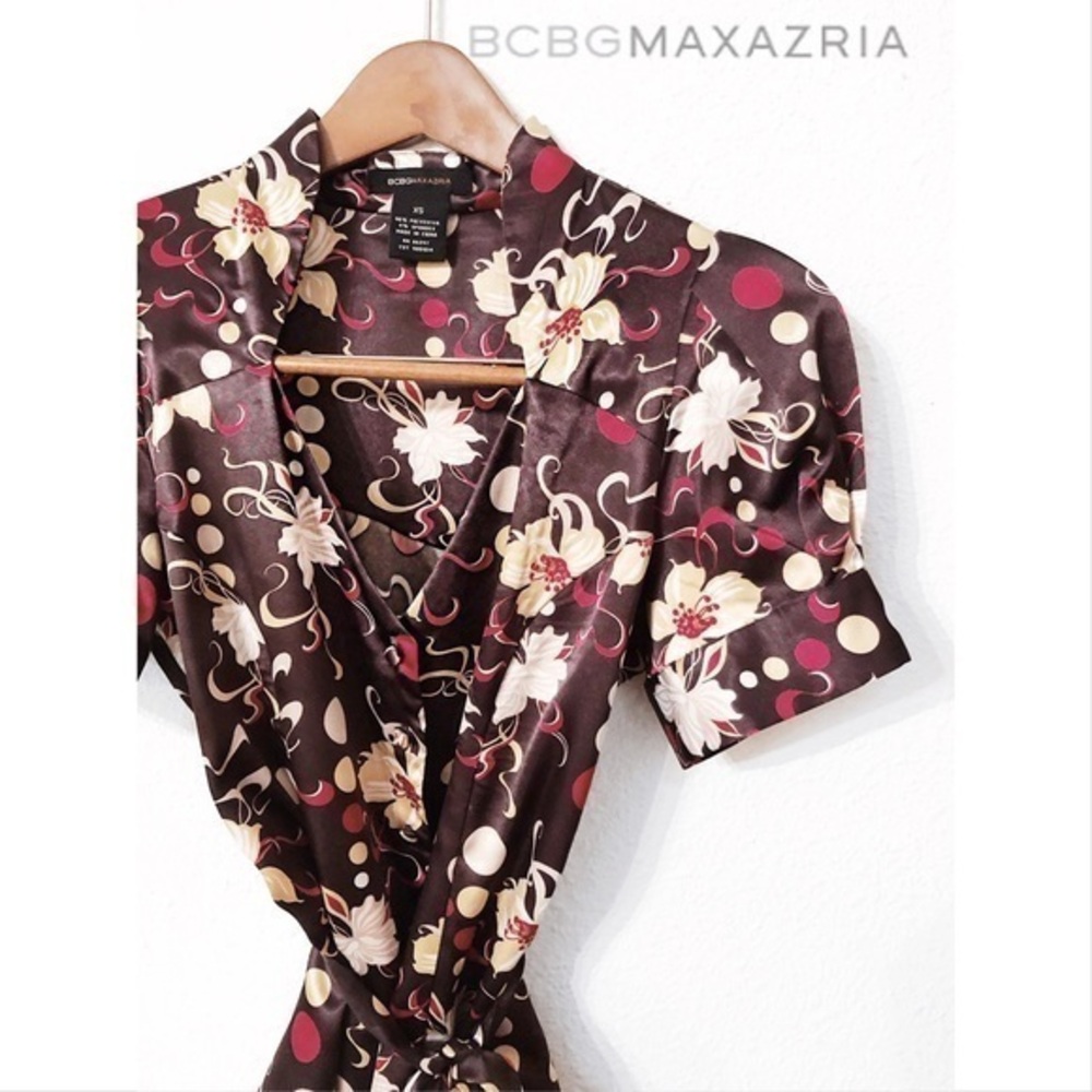 BCBGMaxAzria floral sash wrapped button down